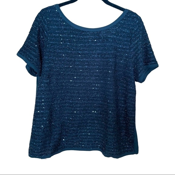 LOFT Black Shimmer Stripe Top | M - Picture 1 of 7